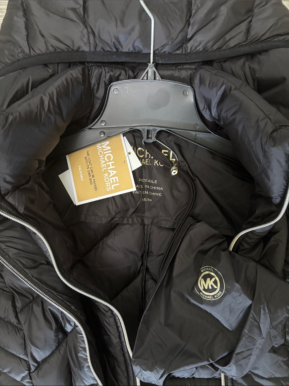 Michael Kors Women’s XS Black Quilted Puffer packable Jacket with Logo Patch